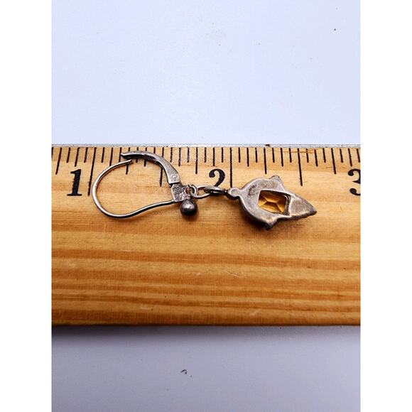 Vintage faceted yellow citrine gemstone Dangle Earrings vermeil sterling silver - Picture 3 of 3